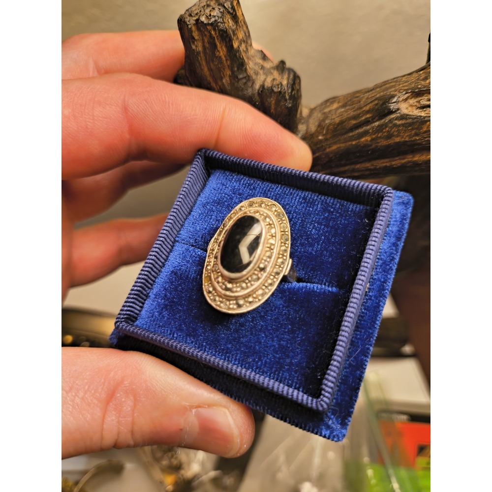 Sterling Silver And Marcasite Ring Size 7 And 1/2